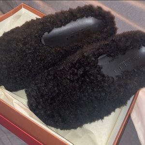 Black Marni Fussbett Sabot shearling slip ons.